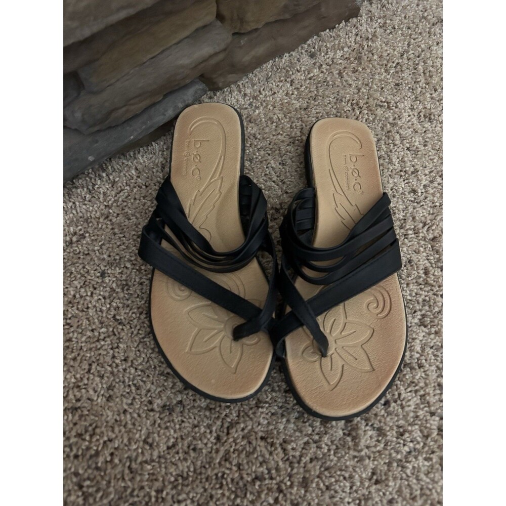 BOC Born Concept Alisha Black Strappy Slip On Sandals Flip Flop Black Sz 9 New